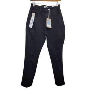 Wax Black Distressed Mom Stretch Jeans Size 9/29